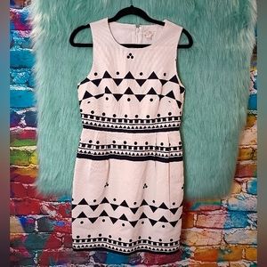 J Crew White and Navy Blue Pattern Sleeveless Back Zip Dress Size 6